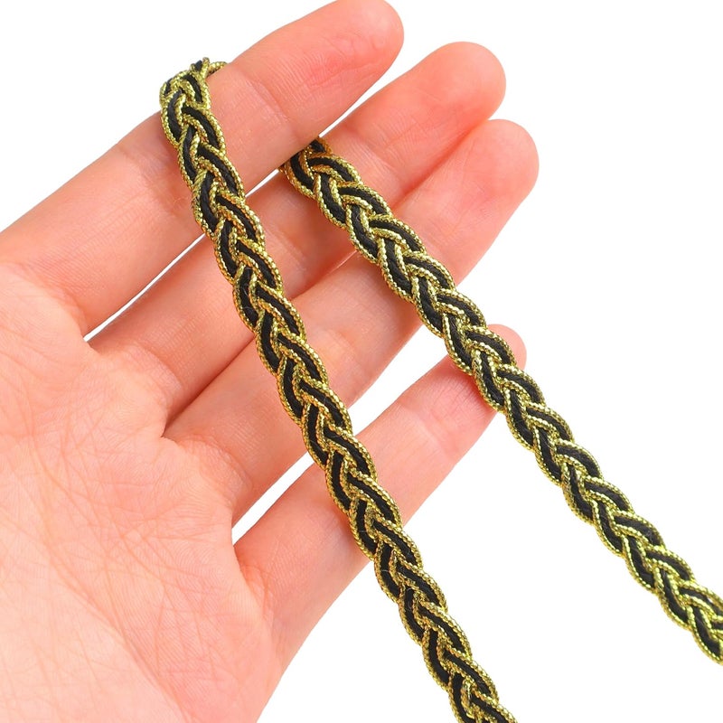 AIETSYEI تقليم زهور معدني مزخرف بحواف ذهبية 0.3" عرض × 12 ياردة حافة دودة للزينة والحرف اليدوية (أسود وذهبي) - Image 3